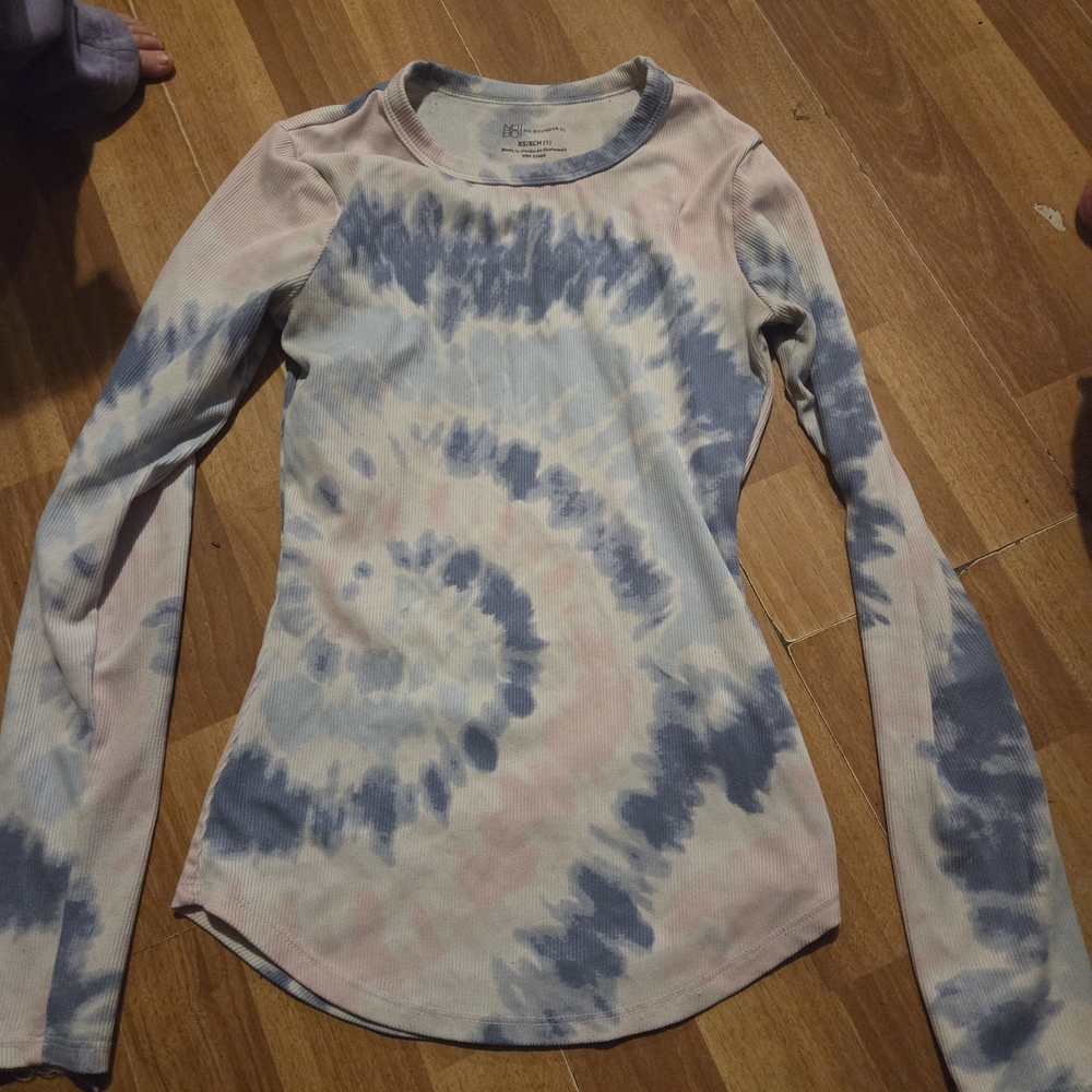 No Boundaries Tie-Dye Ribbed Long Sleeve Top - Blue & Pink
